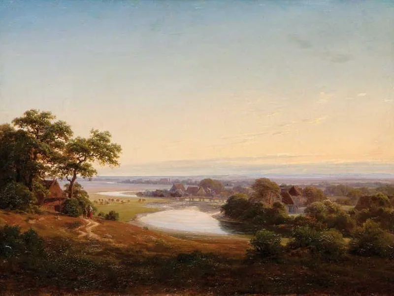 1806-Georg Haeselich - Atmosfera serale in riva al fiume